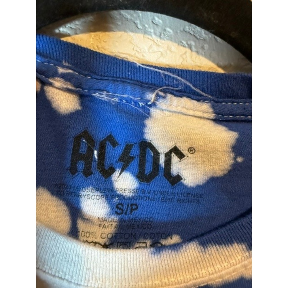 AC/DC Custom Tie Dye Upcycled Top with Floral Satin Kimono Sleeves Blue O/S - Picture 3 of 6